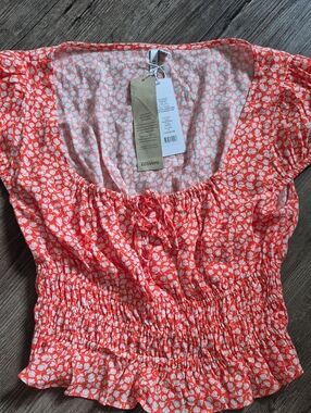 EVER NEW Cecilia Waisted Cap Sleeve  Smocked Peplum Blouse